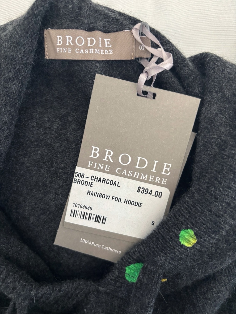 Brodie Charcoal Grey Rainbow Foil Hoodie Cashmere Sweater Small NEW NWT - Picture 4 of 6